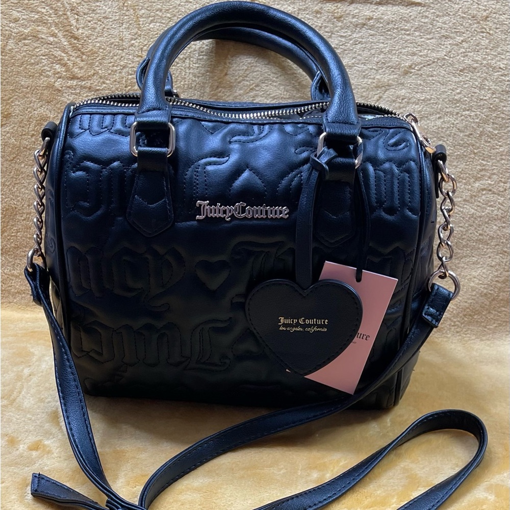 JUICY COUTURE Bag Bestsellers Fame Satchel w/ Crossbody Strap, Black Quilted NWT